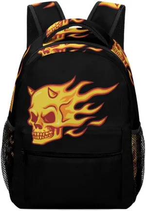 Skull Burning Fire Unisex Backpack Casual Daypacks Lightweight Shoulders Bag for Camping Hiking Travel Gear