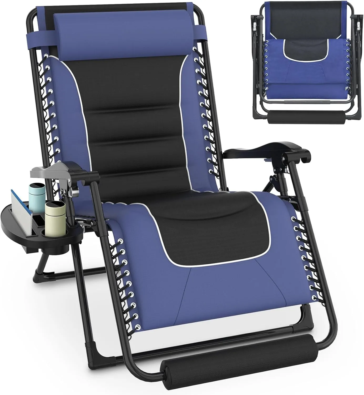 Slendor Oversized Padded Zero Gravity Chair, 29Inch XL Reclining Camping Lounge Chair with Large Cup Holder & Footrest, Reclining Patio Chairs Folding Recliner for Outdoor Indoor
