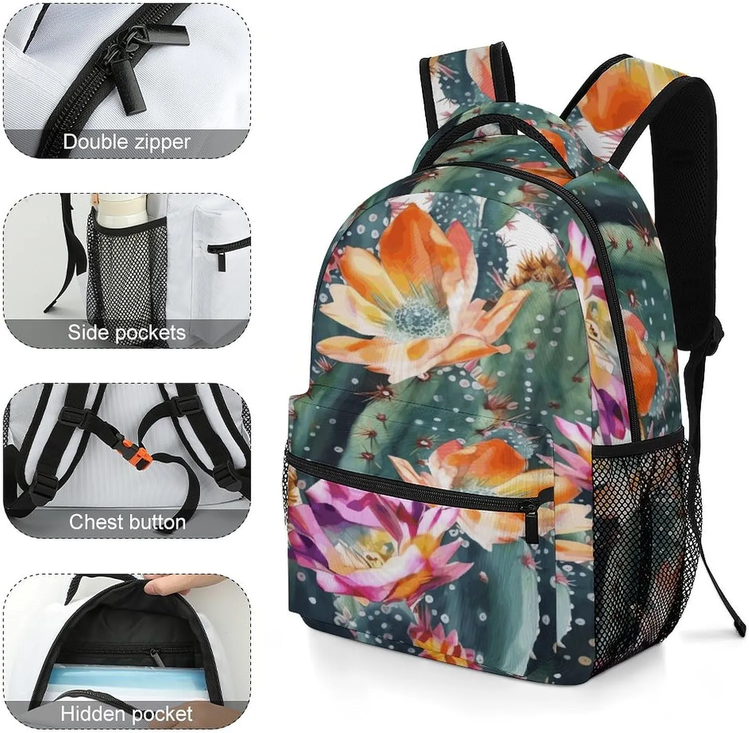 Small Backpacks Personalized Blooming Green Printing Travel Bag Lightweight Travel Backpack For Women Men
