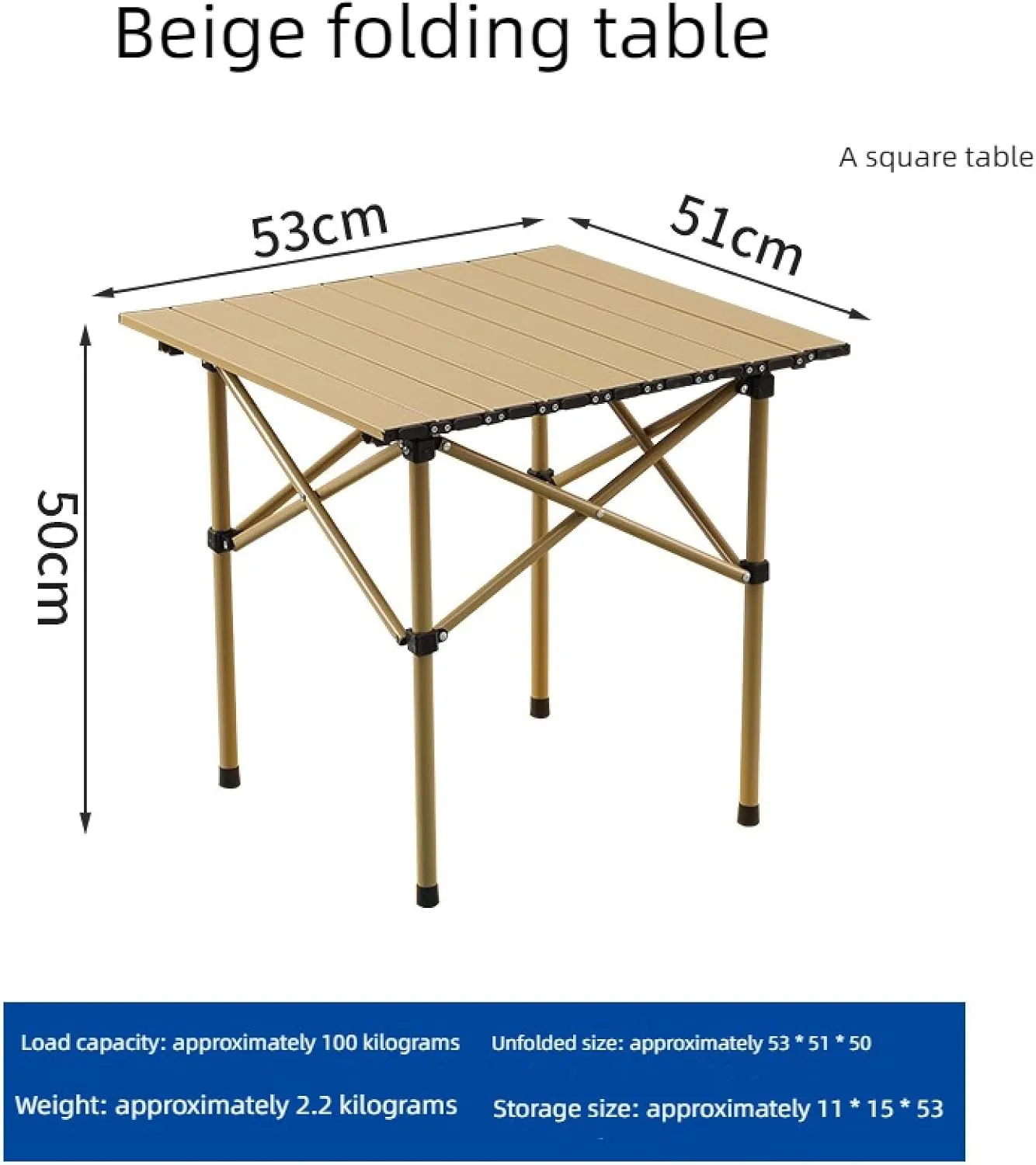 Small Camping Table, Lightweight Folding Picnic Table, Outdoor Camping, self-Driving Travel Equipment, 53*51*50cm