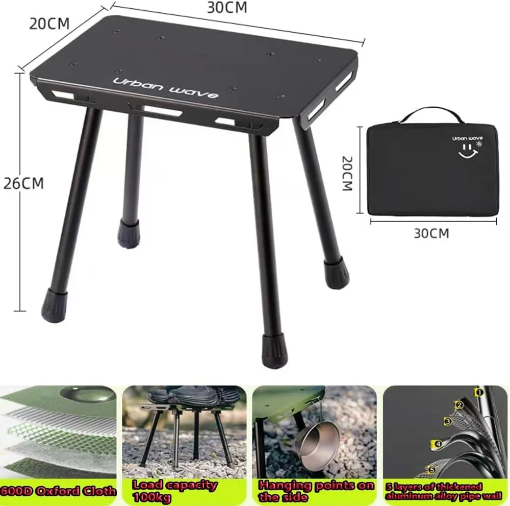 Small Foldable Camping Stool Metal, Portable Folding Seat Picnic Stool, Aluminum Outdoor Cafe Table Stool Lightweight for Fishing Hunting Travel(Black)