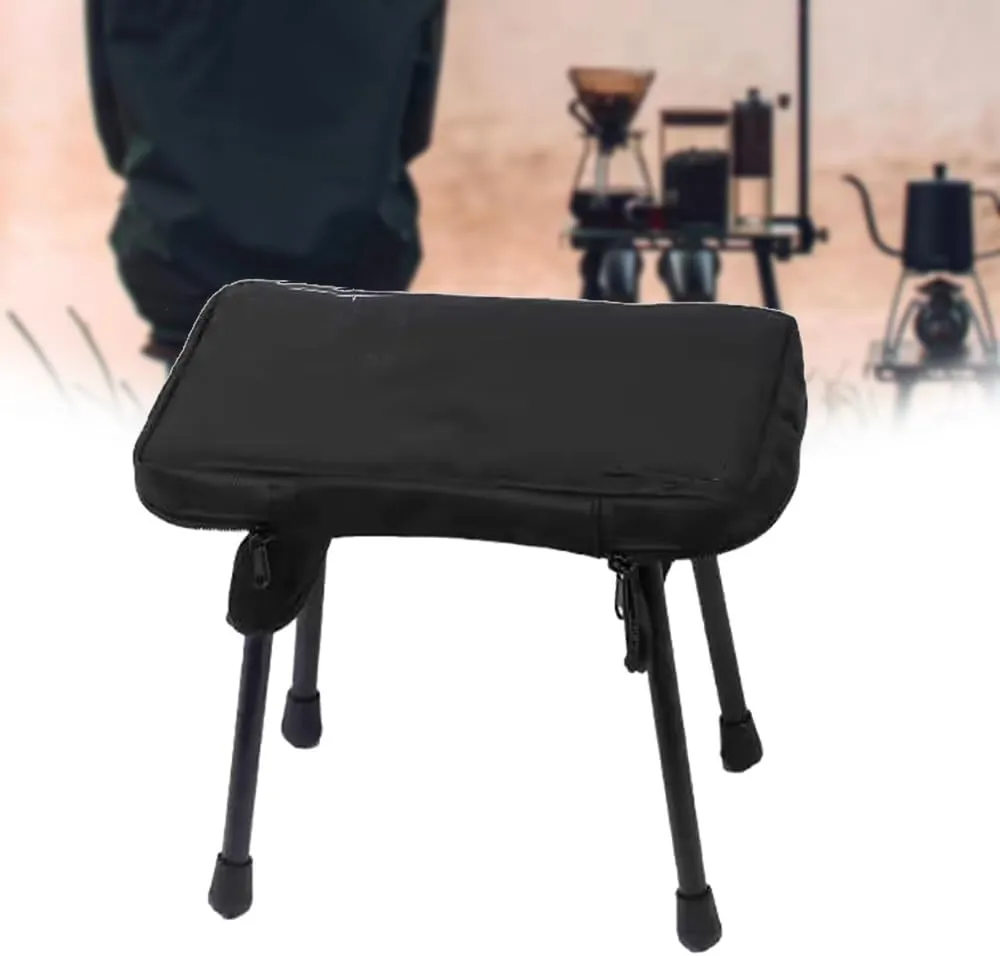 Small Foldable Camping Stool Metal, Portable Folding Seat Picnic Stool, Aluminum Outdoor Cafe Table Stool Lightweight for Fishing Hunting Travel(Black)