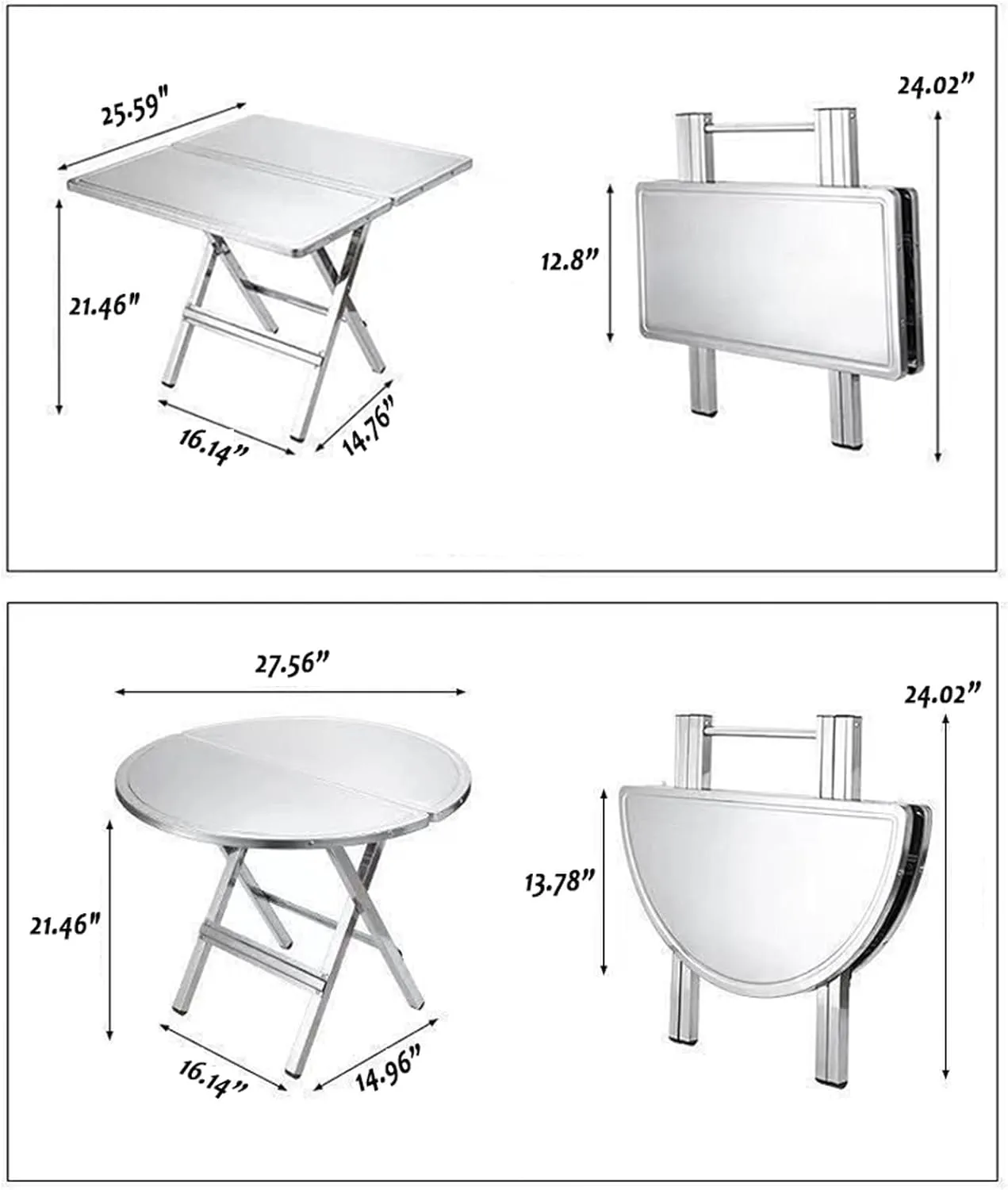 Small Folding Portables T*ain*Less S*te*els Table,Indoor Outdoor Lightweight Dining Table with Carrying Handle,fold in Half Small Card Tables for Travel Picnic Camping Cooking Hiking Grill