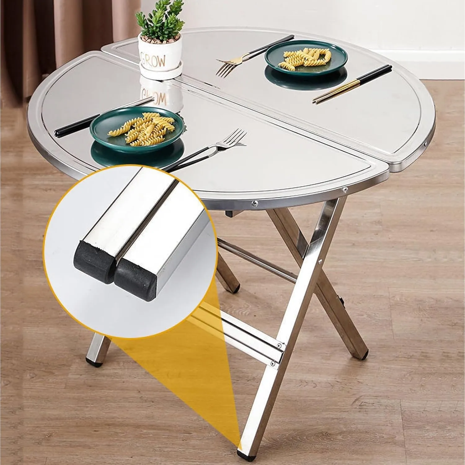 Small Folding Portables T*ain*Less S*te*els Table,Indoor Outdoor Lightweight Dining Table with Carrying Handle,fold in Half Small Card Tables for Travel Picnic Camping Cooking Hiking Grill