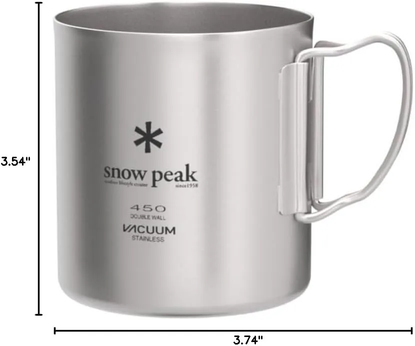 Snow Peak Double Wall Stainless Steel Vacuum Insulated Mug, Lightweight, Durable, Camping, 450ml