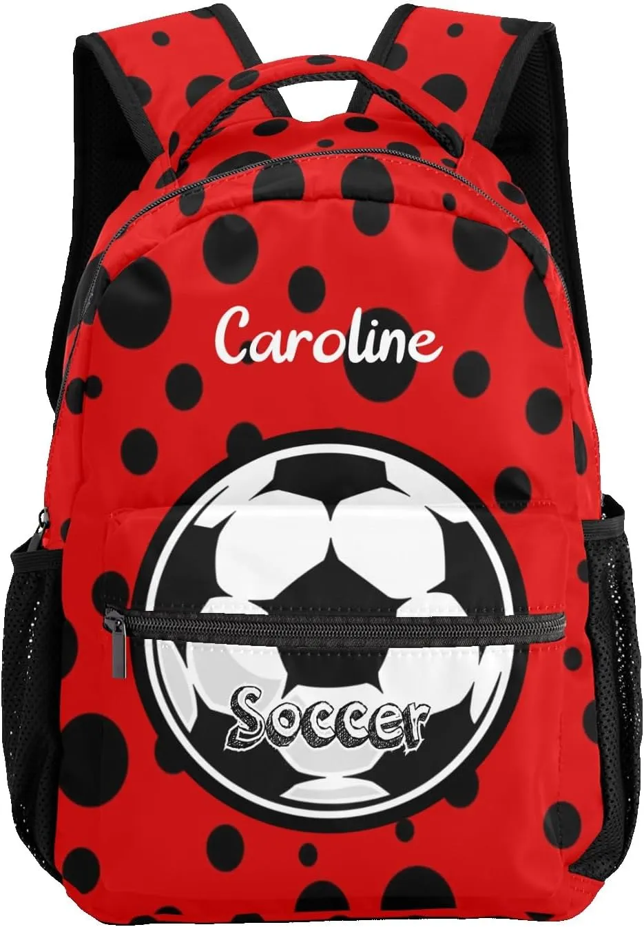 Soccer Ball Red Personalized Kids School Backpack Custom Name for Boys Girls Primary Daypack Bookbag Travel Bag