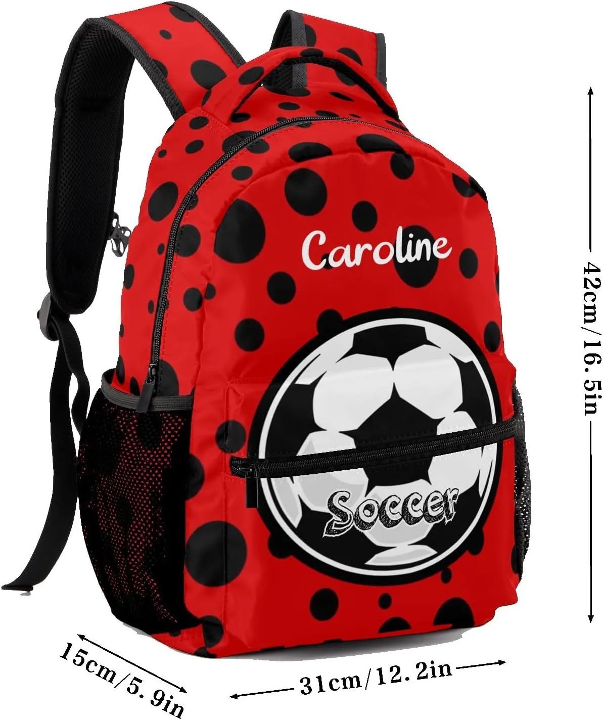 Soccer Ball Red Personalized Kids School Backpack Custom Name for Boys Girls Primary Daypack Bookbag Travel Bag