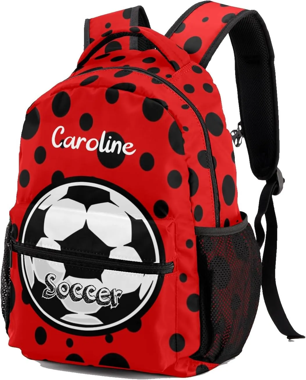 Soccer Ball Red Personalized Kids School Backpack Custom Name for Boys Girls Primary Daypack Bookbag Travel Bag