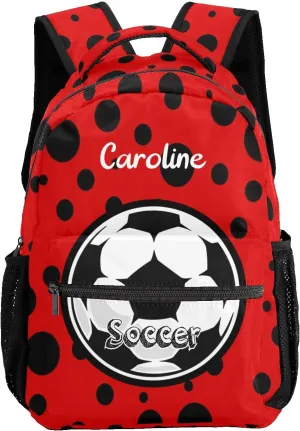 Soccer Ball Red Personalized Kids School Backpack Custom Name for Boys Girls Primary Daypack Bookbag Travel Bag