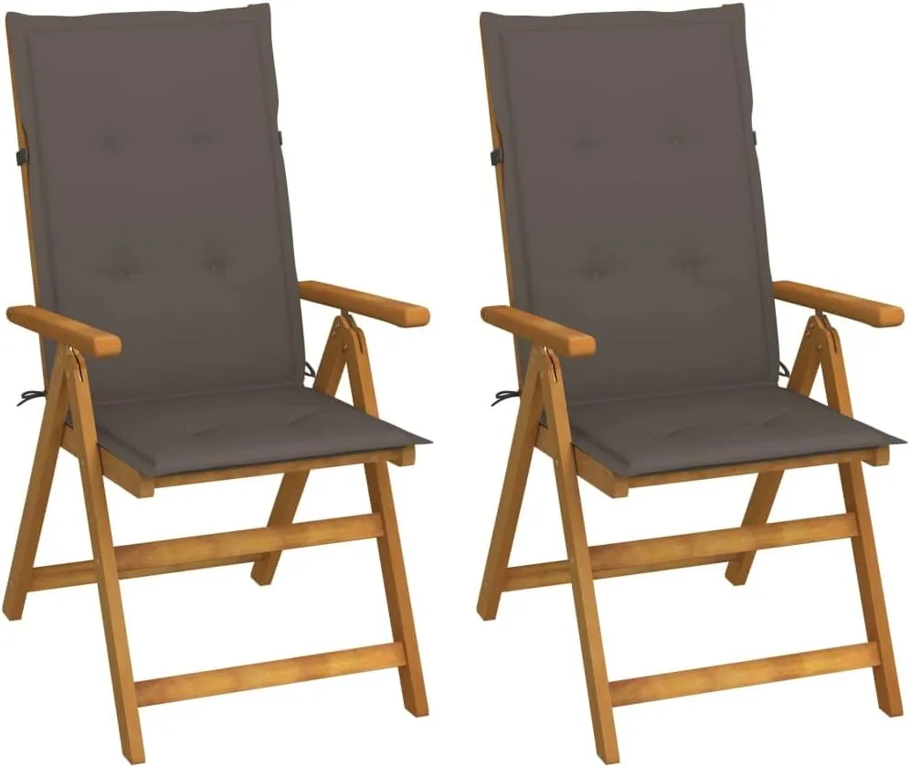 Solid Acacia Wood Patio Reclining Chairs with Cushions Set of 2, 5 Adjustable Positions Foldable Outdoor Lounge Chairs for Backyard Poolside Tanning