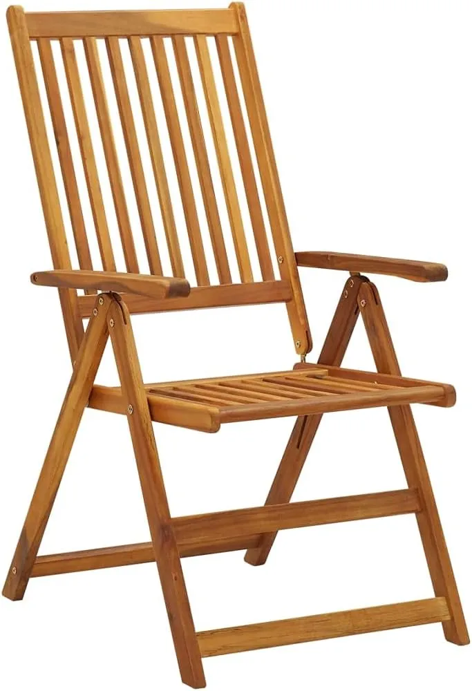 Solid Acacia Wood Patio Reclining Chairs with Cushions Set of 2, 5 Adjustable Positions Foldable Outdoor Lounge Chairs for Backyard Poolside Tanning