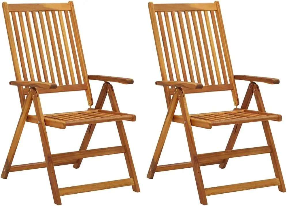 Solid Acacia Wood Patio Reclining Chairs with Cushions Set of 2, 5 Adjustable Positions Foldable Outdoor Lounge Chairs for Backyard Poolside Tanning