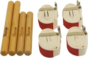 Solid Bamboo Massage Stick Set,Bamboo Massage Roller Sticks,Wood Yoga Assistance for Relax Muscles, Massage Tools, Beige Stretch Belt