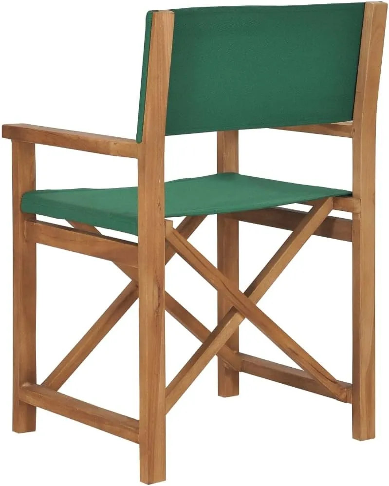 Solid Teak Wood Director's Chair Foldable Outdoor Patio Furniture with Green Fabric for Camping Beach Balcony Garden