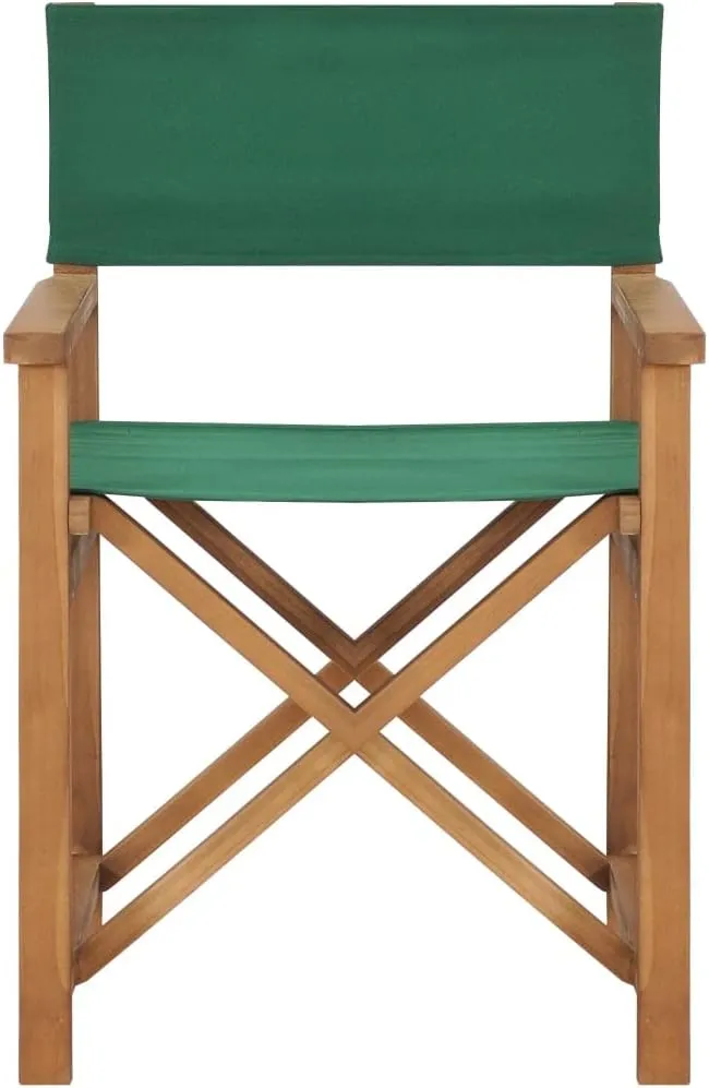 Solid Teak Wood Director's Chair Foldable Outdoor Patio Furniture with Green Fabric for Camping Beach Balcony Garden