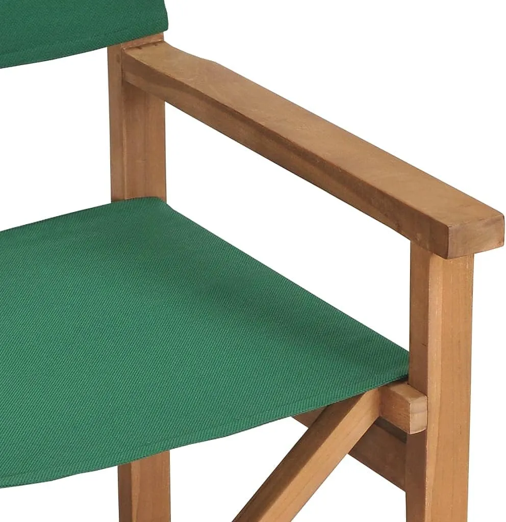 Solid Teak Wood Director's Chair Foldable Outdoor Patio Furniture with Green Fabric for Camping Beach Balcony Garden