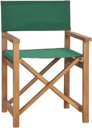 Solid Teak Wood Director's Chair Foldable Outdoor Patio Furniture with Green Fabric for Camping Beach Balcony Garden