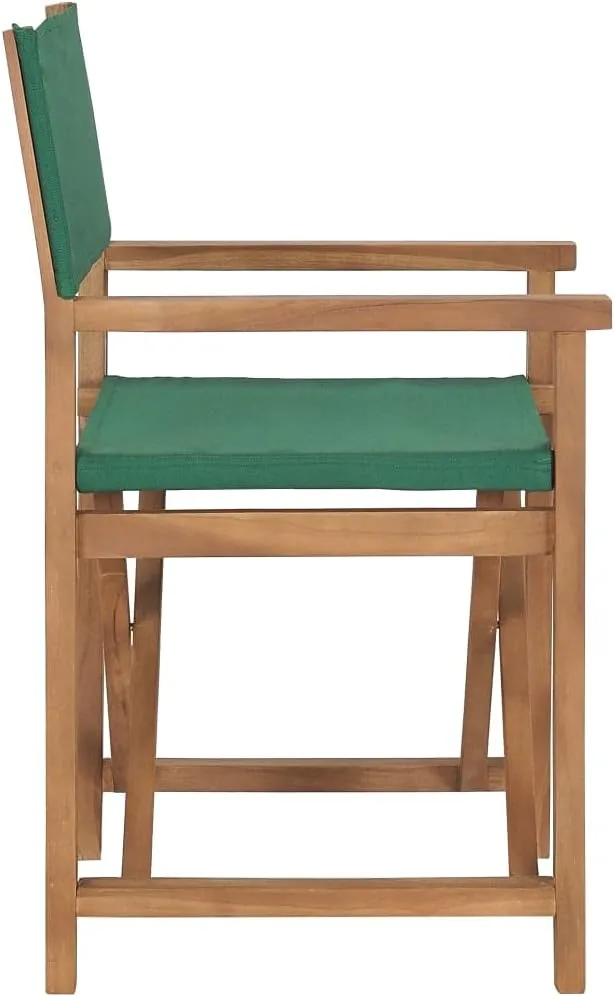 Solid Teak Wood Director's Chair Foldable Outdoor Patio Furniture with Green Fabric for Camping Beach Balcony Garden