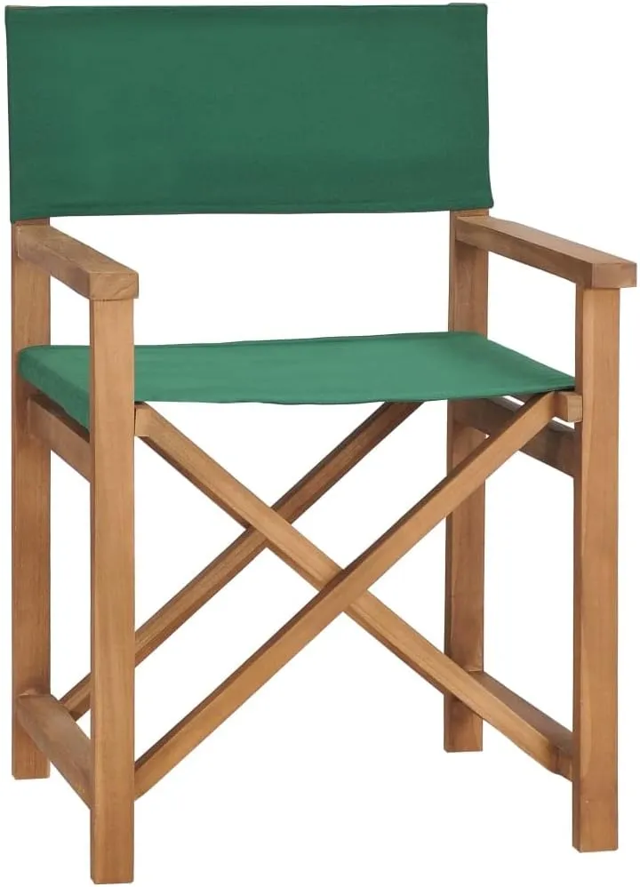 Solid Teak Wood Director's Chair Foldable Outdoor Patio Furniture with Green Fabric for Camping Beach Balcony Garden