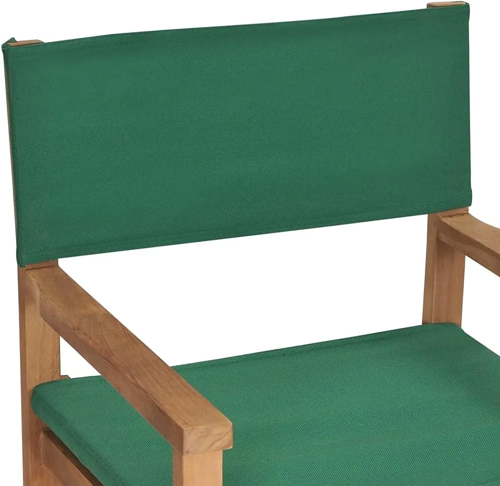Solid Teak Wood Director's Chair Foldable Outdoor Patio Furniture with Green Fabric for Camping Beach Balcony Garden