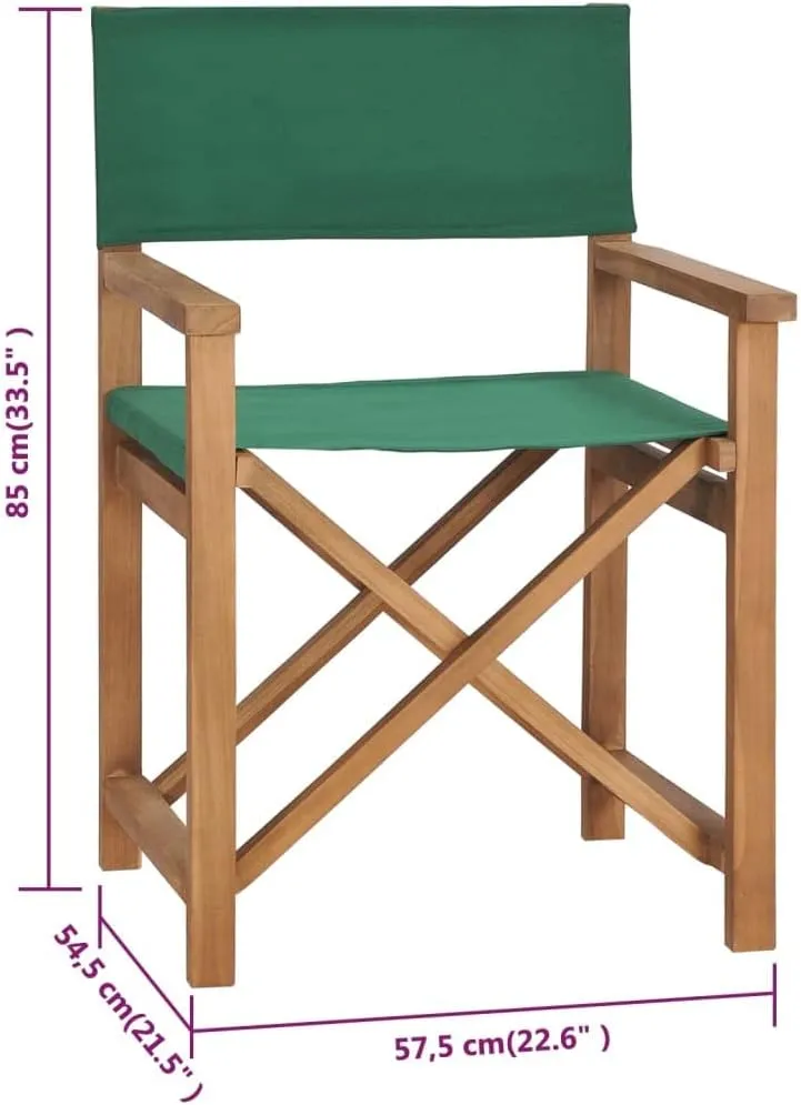 Solid Teak Wood Director's Chair Foldable Outdoor Patio Furniture with Green Fabric for Camping Beach Balcony Garden