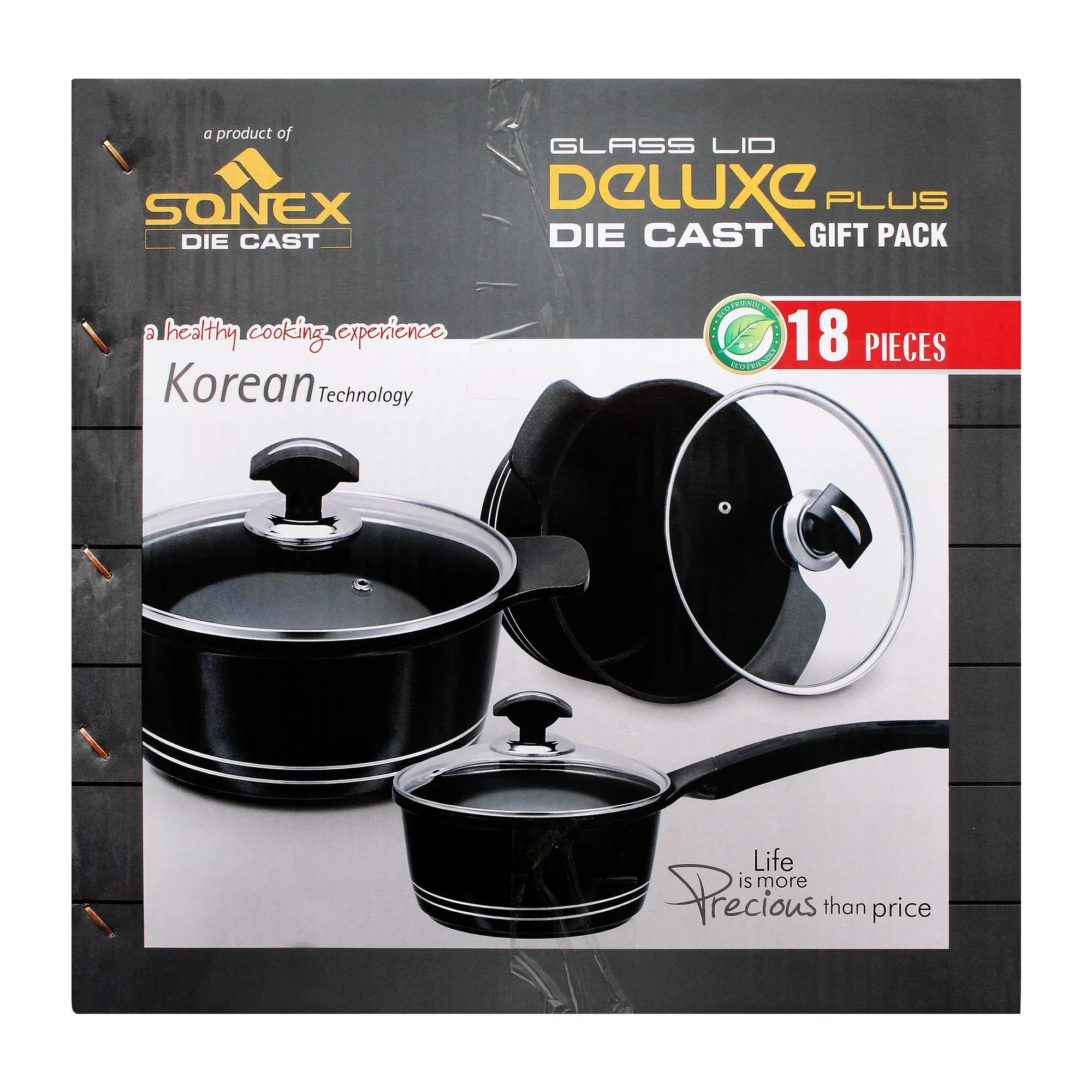 Sonex Glass Lid Deluxe Plus Die Cast Cooking Set, 18 Pieces, 53019