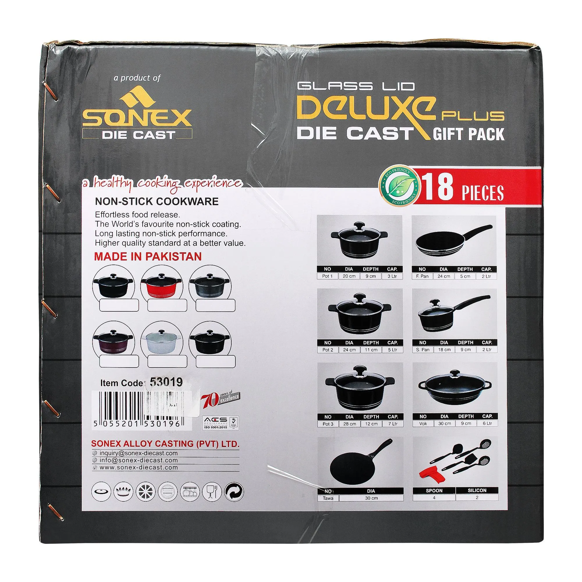 Sonex Glass Lid Deluxe Plus Die Cast Cooking Set, 18 Pieces, 53019