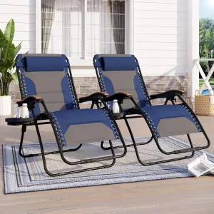 Sophia & William Oversize Zero Gravity Chair 2 Pack, Padded Lounge Chair with Free Cup Holder, Supports 350 LBS (Blue)