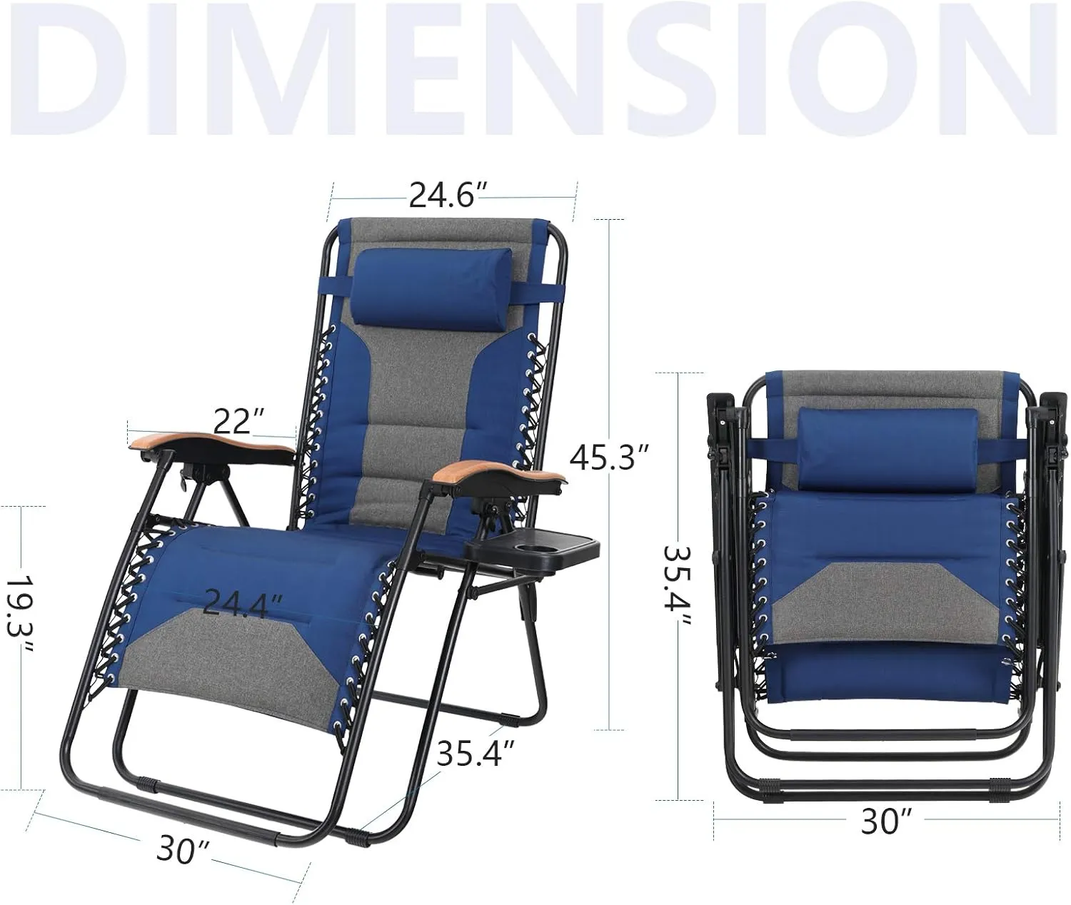 Sophia & William Oversize Zero Gravity Chair 2 Pack, Padded Lounge Chair with Free Cup Holder, Supports 350 LBS (Blue)
