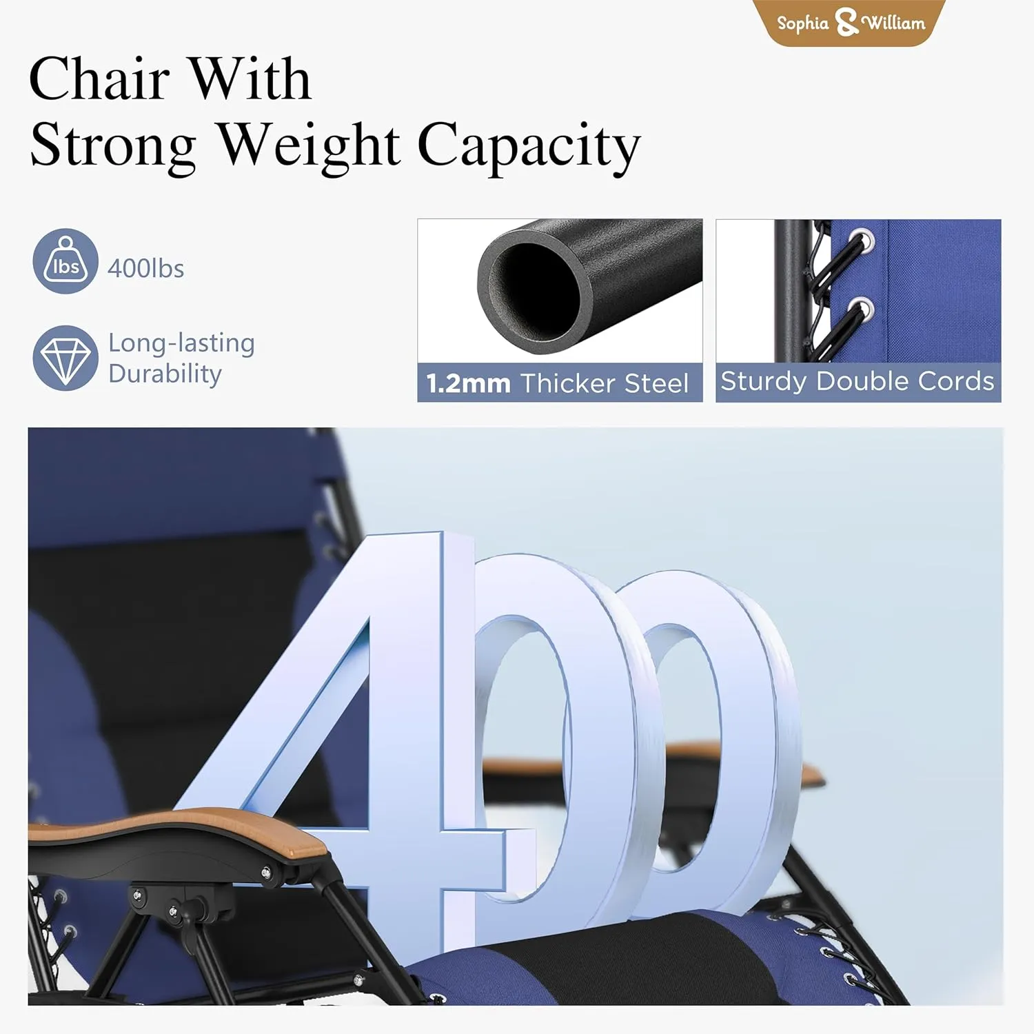 Sophia & William Oversize Zero Gravity Chair, Padded Recliner with Free Cup Holder, Supports 400 LBS (Blue)