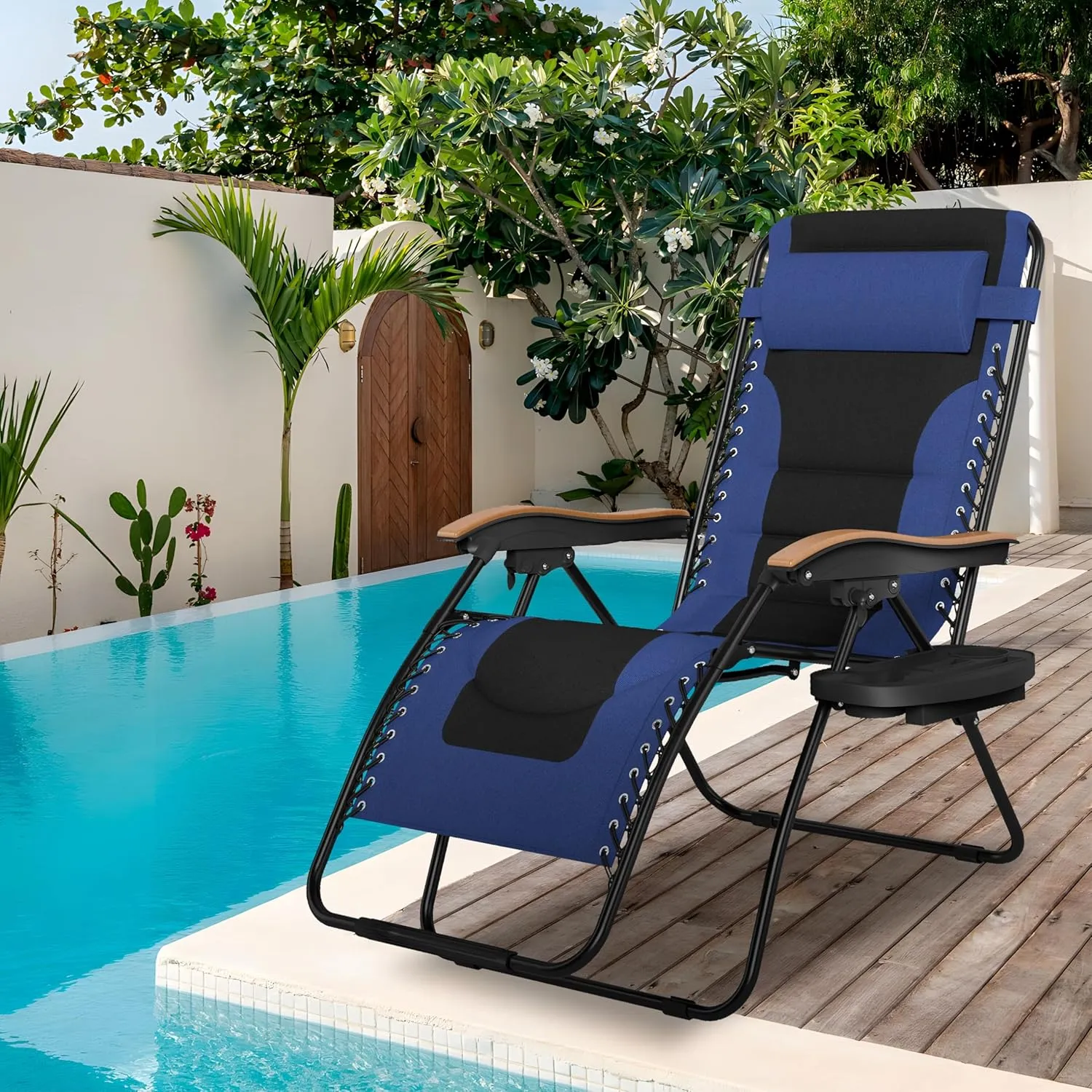 Sophia & William Oversize Zero Gravity Chair, Padded Recliner with Free Cup Holder, Supports 400 LBS (Blue)