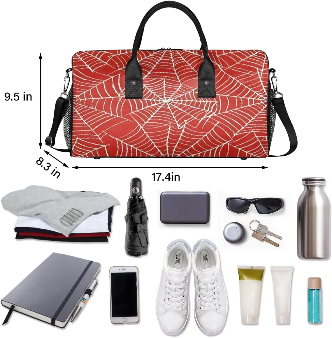 Spiders Web Travel Duffle Bag for Women Men Foldable Waterproof Weekender Bag Carry on Tote for Overnight Sports Gym Red