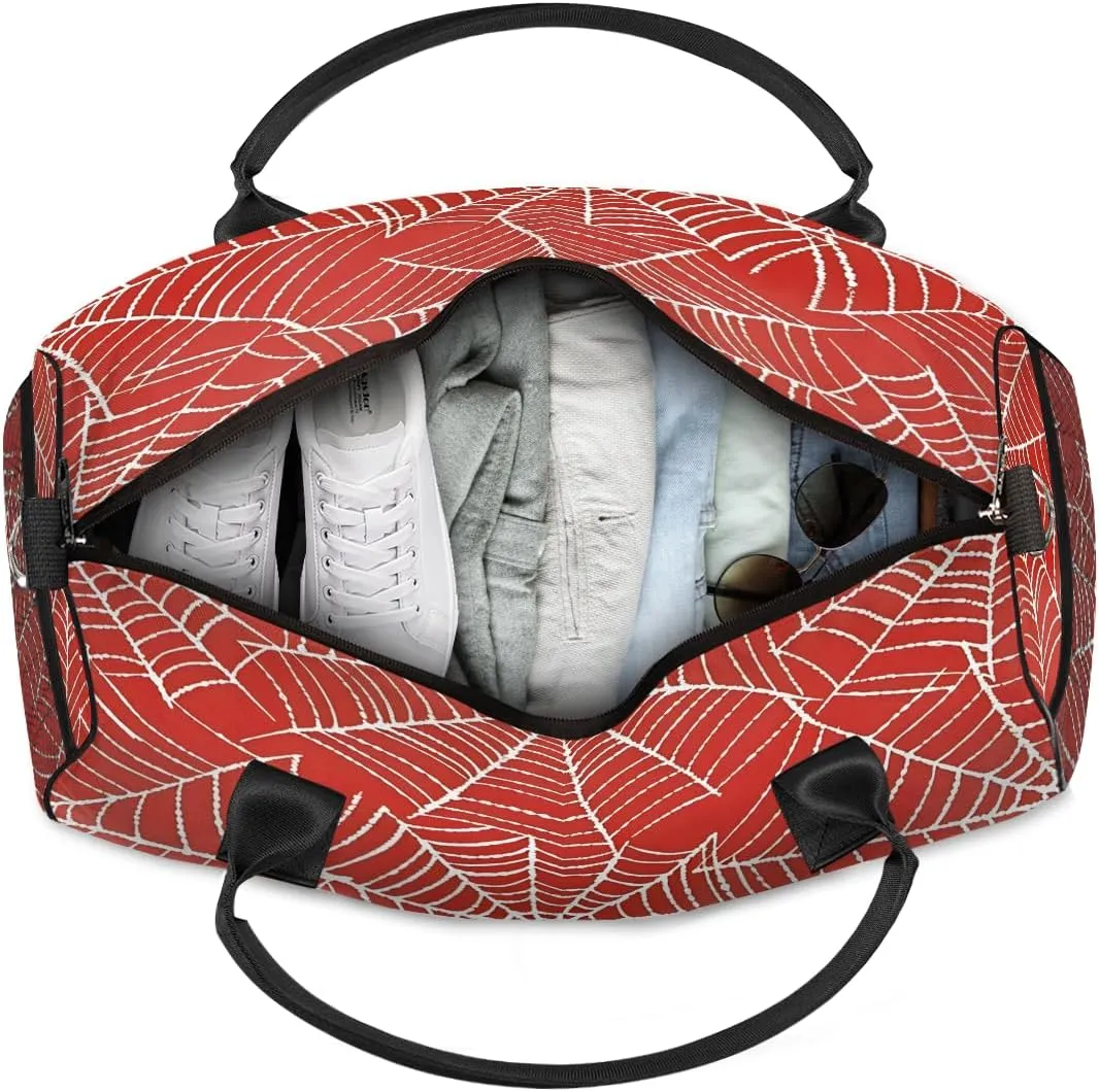 Spiders Web Travel Duffle Bag for Women Men Foldable Waterproof Weekender Bag Carry on Tote for Overnight Sports Gym Red