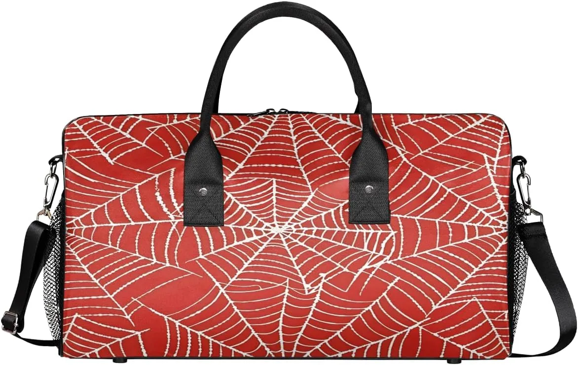 Spiders Web Travel Duffle Bag for Women Men Foldable Waterproof Weekender Bag Carry on Tote for Overnight Sports Gym Red
