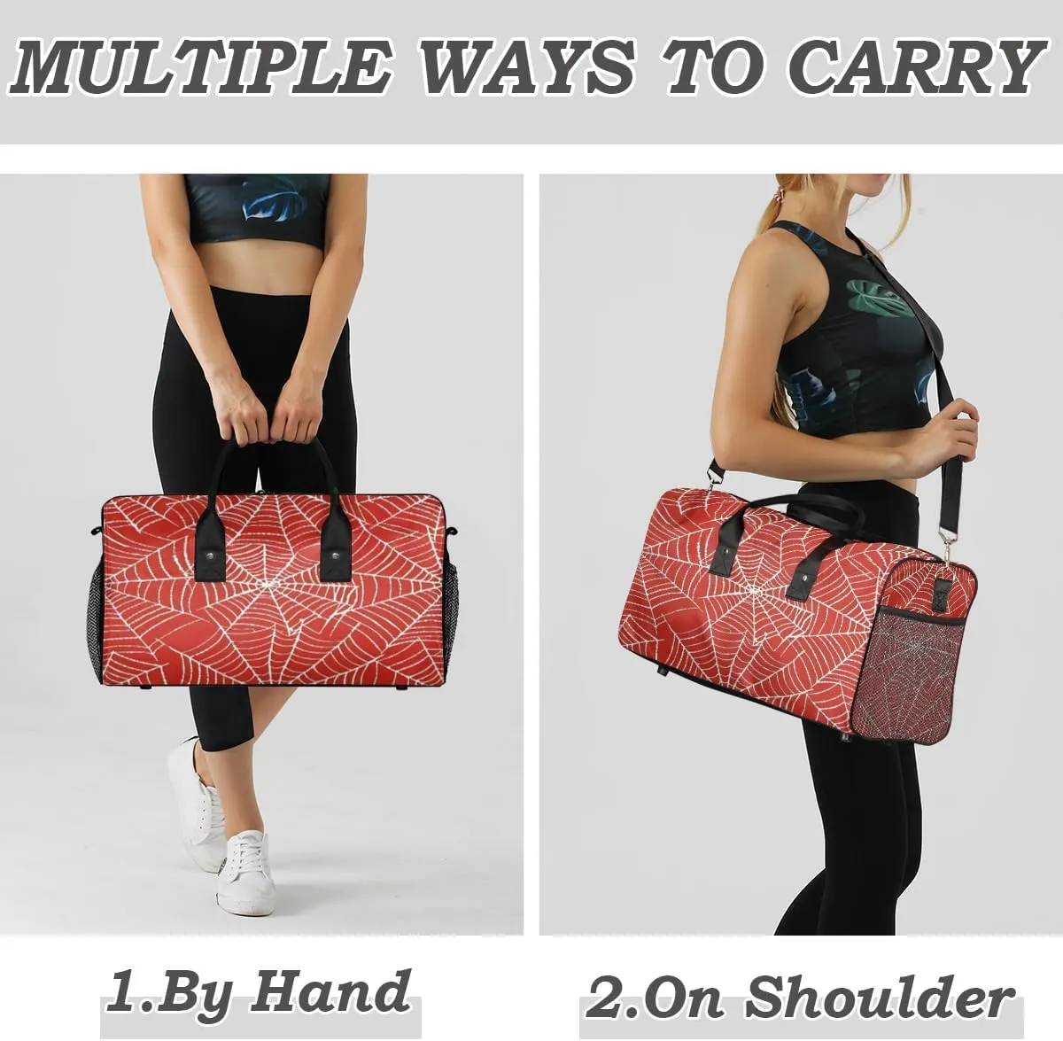 Spiders Web Travel Duffle Bag for Women Men Foldable Waterproof Weekender Bag Carry on Tote for Overnight Sports Gym Red