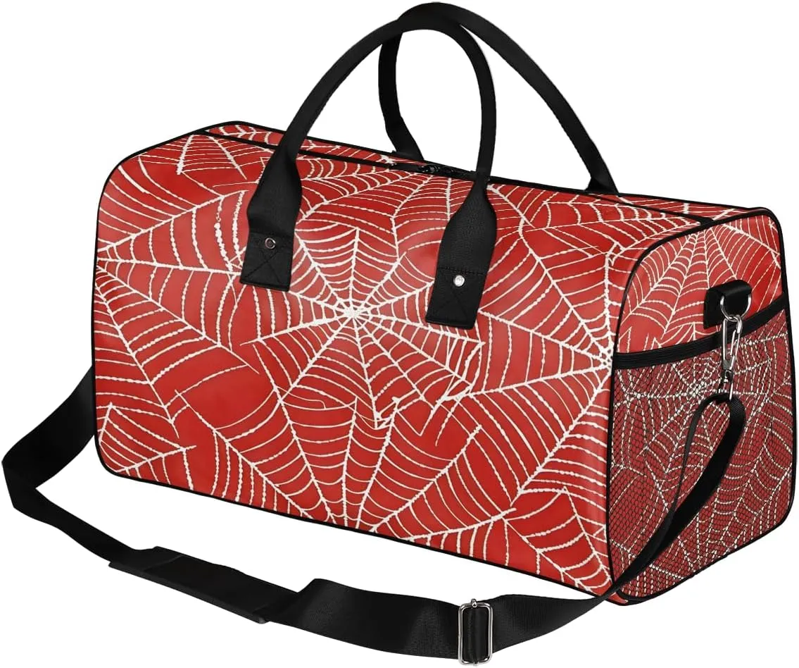 Spiders Web Travel Duffle Bag for Women Men Foldable Waterproof Weekender Bag Carry on Tote for Overnight Sports Gym Red