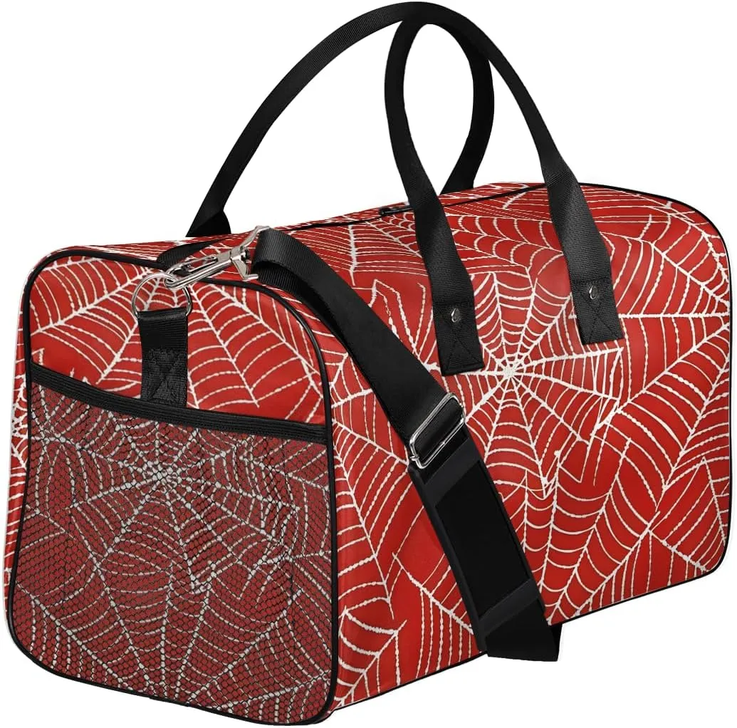 Spiders Web Travel Duffle Bag for Women Men Foldable Waterproof Weekender Bag Carry on Tote for Overnight Sports Gym Red