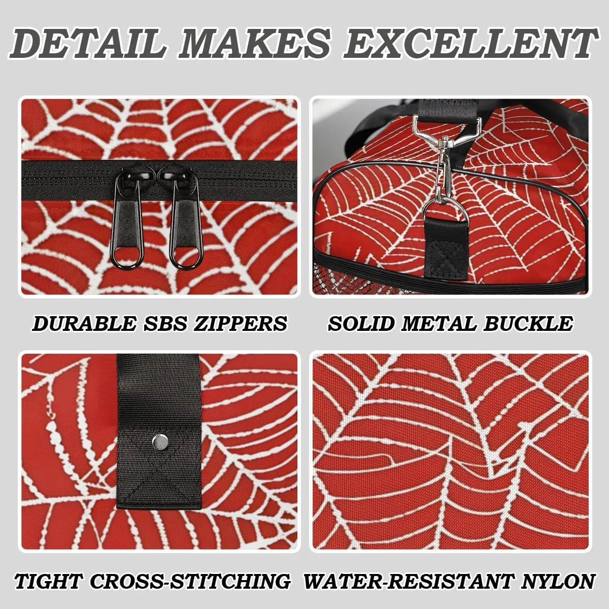 Spiders Web Travel Duffle Bag for Women Men Foldable Waterproof Weekender Bag Carry on Tote for Overnight Sports Gym Red