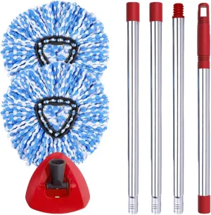 Spin Mop Head, Base, Handle Replacement for O-ceda EasyWring RinseClean Microfiber Spin Mops, 2 Microfiber Mop Refills, 1 Triangle Head Cover and 30-58in Handle (Blue (2-Tank System))