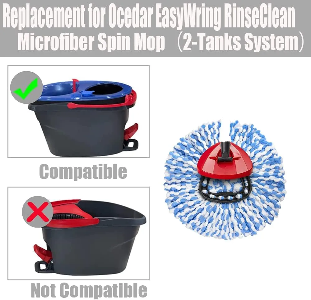 Spin Mop Head, Base, Handle Replacement for O-ceda EasyWring RinseClean Microfiber Spin Mops, 2 Microfiber Mop Refills, 1 Triangle Head Cover and 30-58in Handle (Blue (2-Tank System))