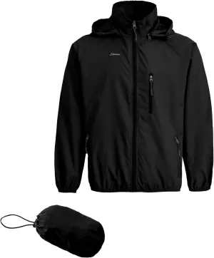 Spmor Men's Lightweight Waterproof Jacket Packable Windbreaker Running Coat