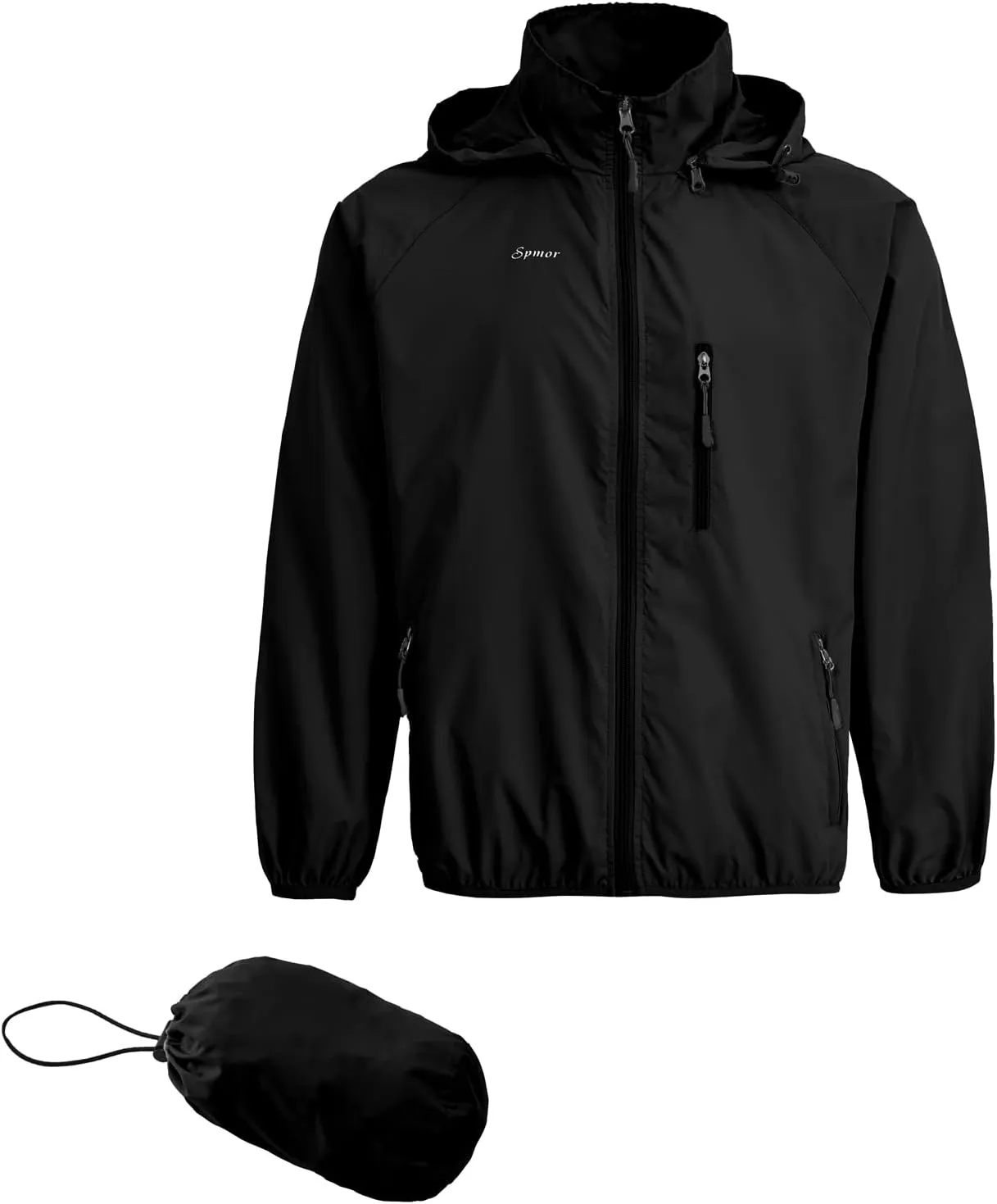 Spmor Men's Lightweight Waterproof Jacket Packable Windbreaker Running Coat