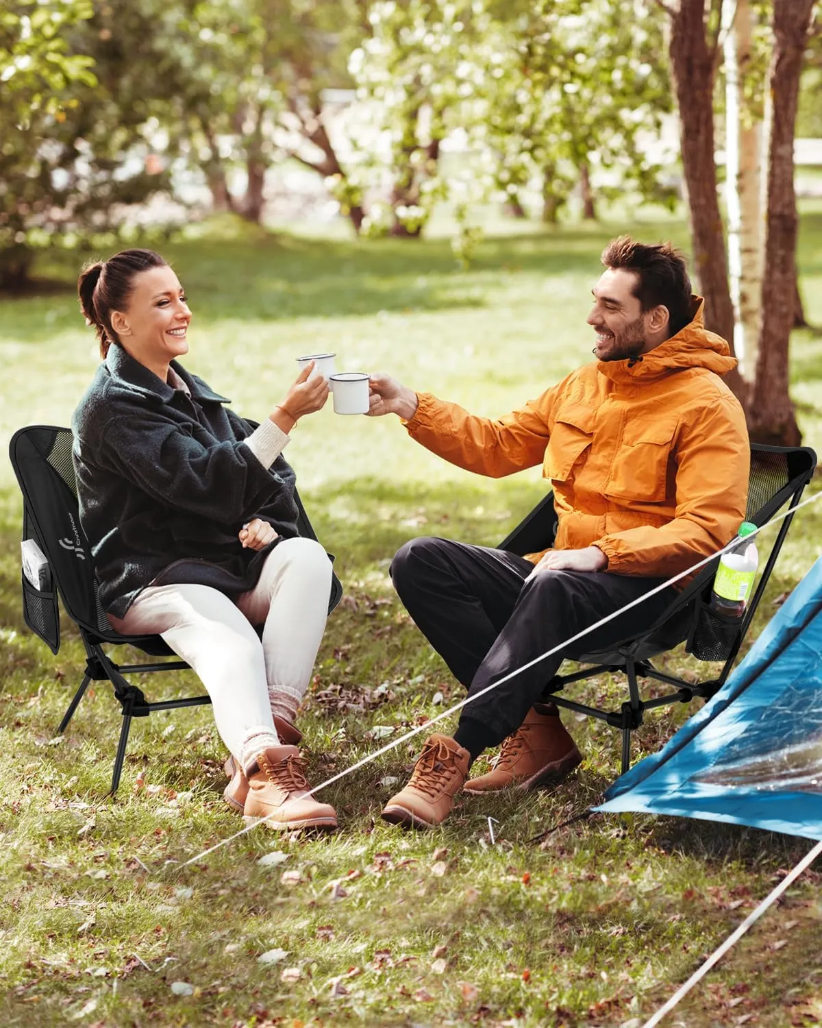 Sportneer Camping Chairs, Lightweight Outdoor Chairs with 2 Side Pockets & Storage Bag, Foldable & Portable Lawn Chairs for Camping Hiking Lawn Picnic Beach Outdoor Travel (1, Black)
