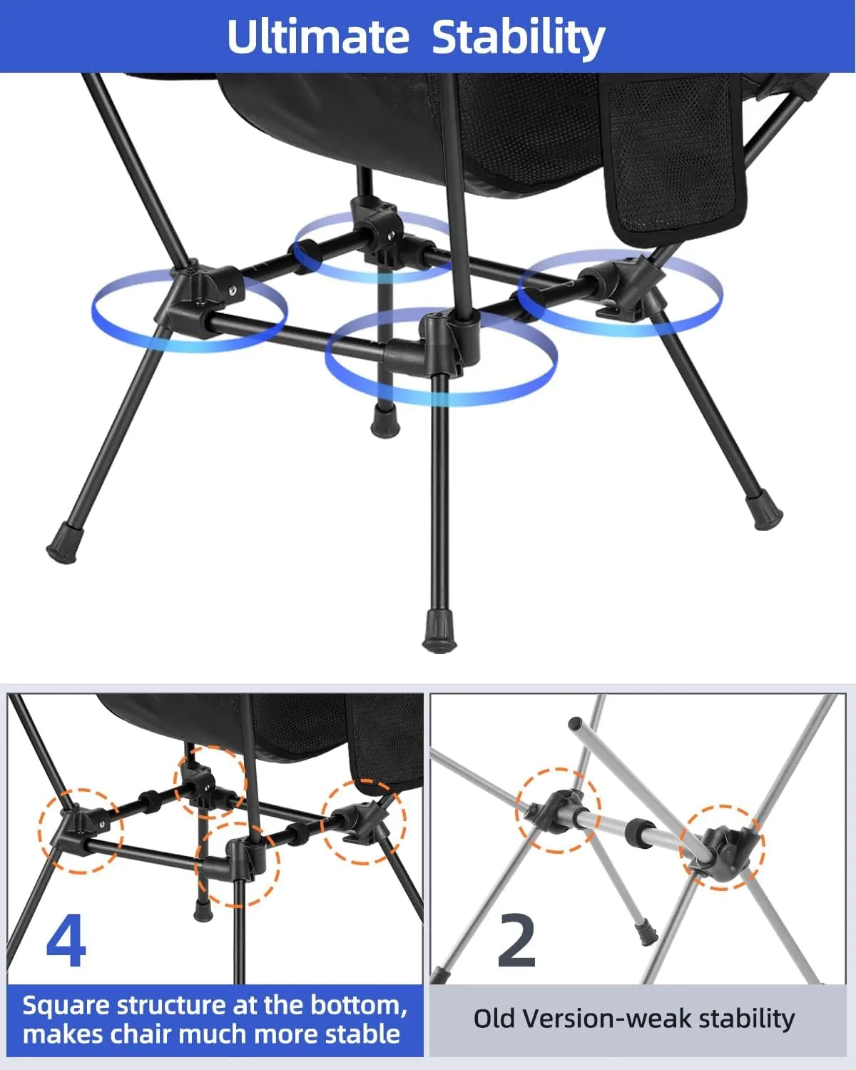 Sportneer Camping Chairs, Lightweight Outdoor Chairs with 2 Side Pockets & Storage Bag, Foldable & Portable Lawn Chairs for Camping Hiking Lawn Picnic Beach Outdoor Travel (1, Black)