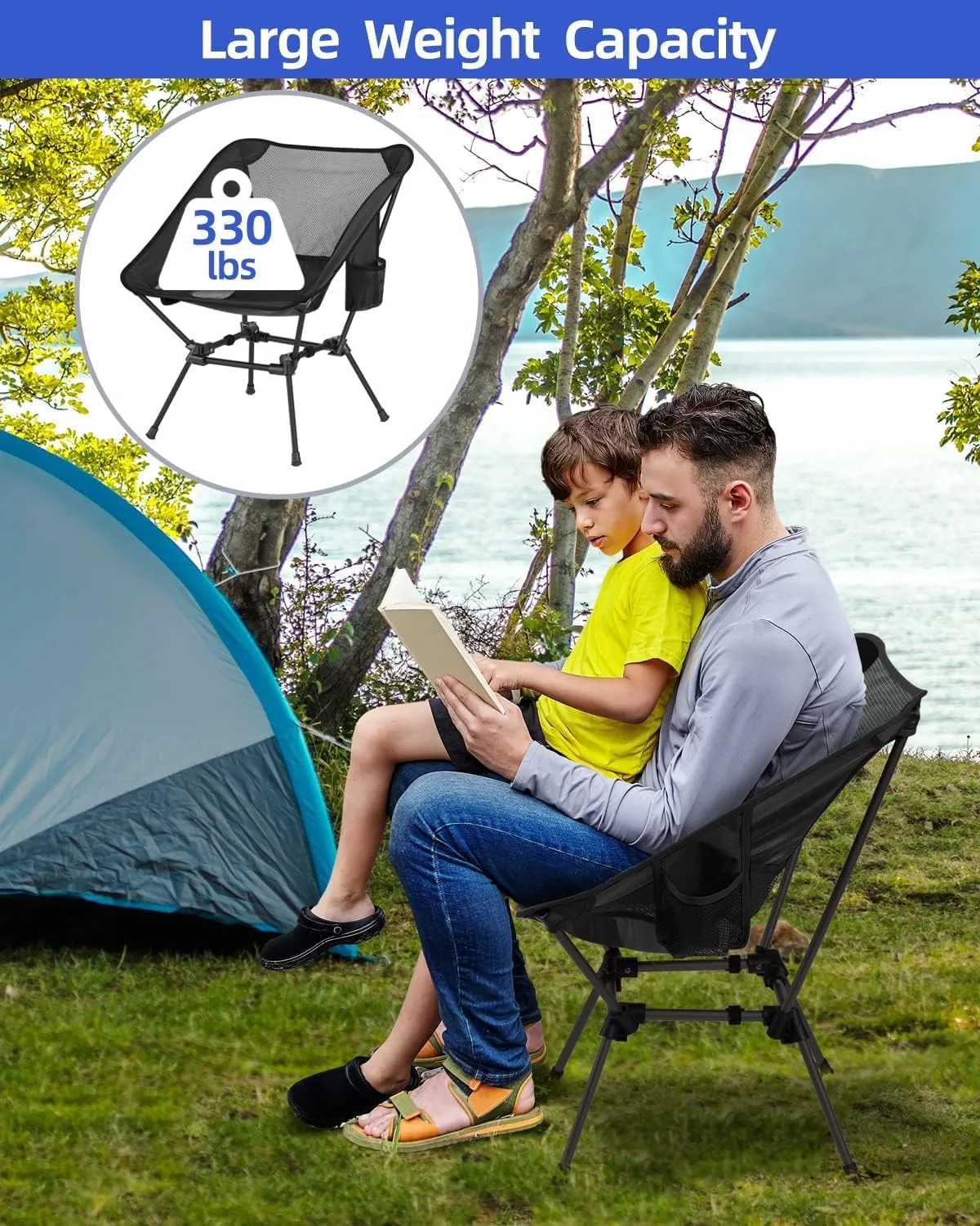 Sportneer Camping Chairs, Lightweight Outdoor Chairs with 2 Side Pockets & Storage Bag, Foldable & Portable Lawn Chairs for Camping Hiking Lawn Picnic Beach Outdoor Travel (1, Black)