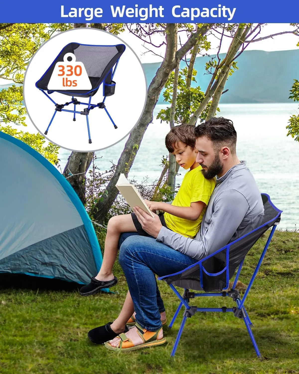 Sportneer Camping Chairs, Lightweight Outdoor Chairs with 2 Side Pockets & Storage Bag, Foldable & Portable Lawn Chairs for Camping Hiking Lawn Picnic Beach Outdoor Travel (1, Blue)