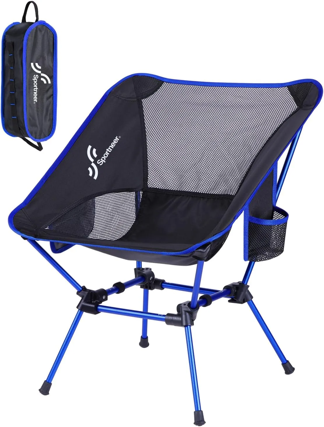 Sportneer Camping Chairs, Lightweight Outdoor Chairs with 2 Side Pockets & Storage Bag, Foldable & Portable Lawn Chairs for Camping Hiking Lawn Picnic Beach Outdoor Travel (1, Blue)
