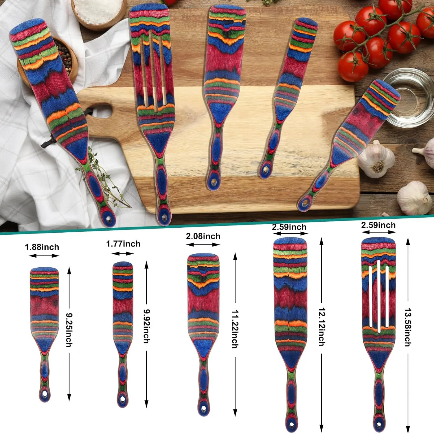 Spurtle Set, Wooden Utensils for Cooking, Kitchen Utensils Set, Pakkawood Kitchen Cooking Utensils Set, Apartment Essentials Wood Serving Spatula spoon, Home & kitchen Gift for Women & Men
