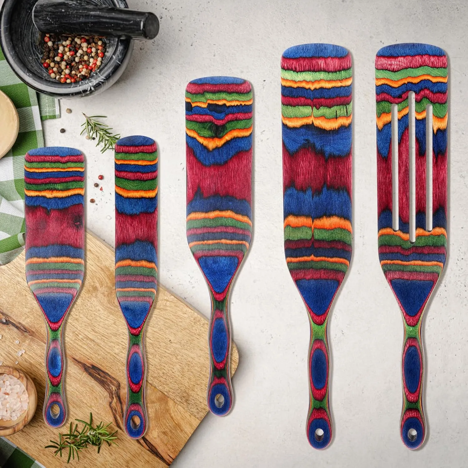 Spurtle Set, Wooden Utensils for Cooking, Kitchen Utensils Set, Pakkawood Kitchen Cooking Utensils Set, Apartment Essentials Wood Serving Spatula spoon, Home & kitchen Gift for Women & Men