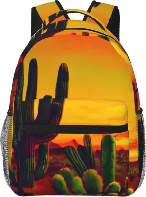 SSIMOO Cactus In Desert Leisure Lightweight Double-Shoulder Backpack,Simple Canvas, And Spacious Design